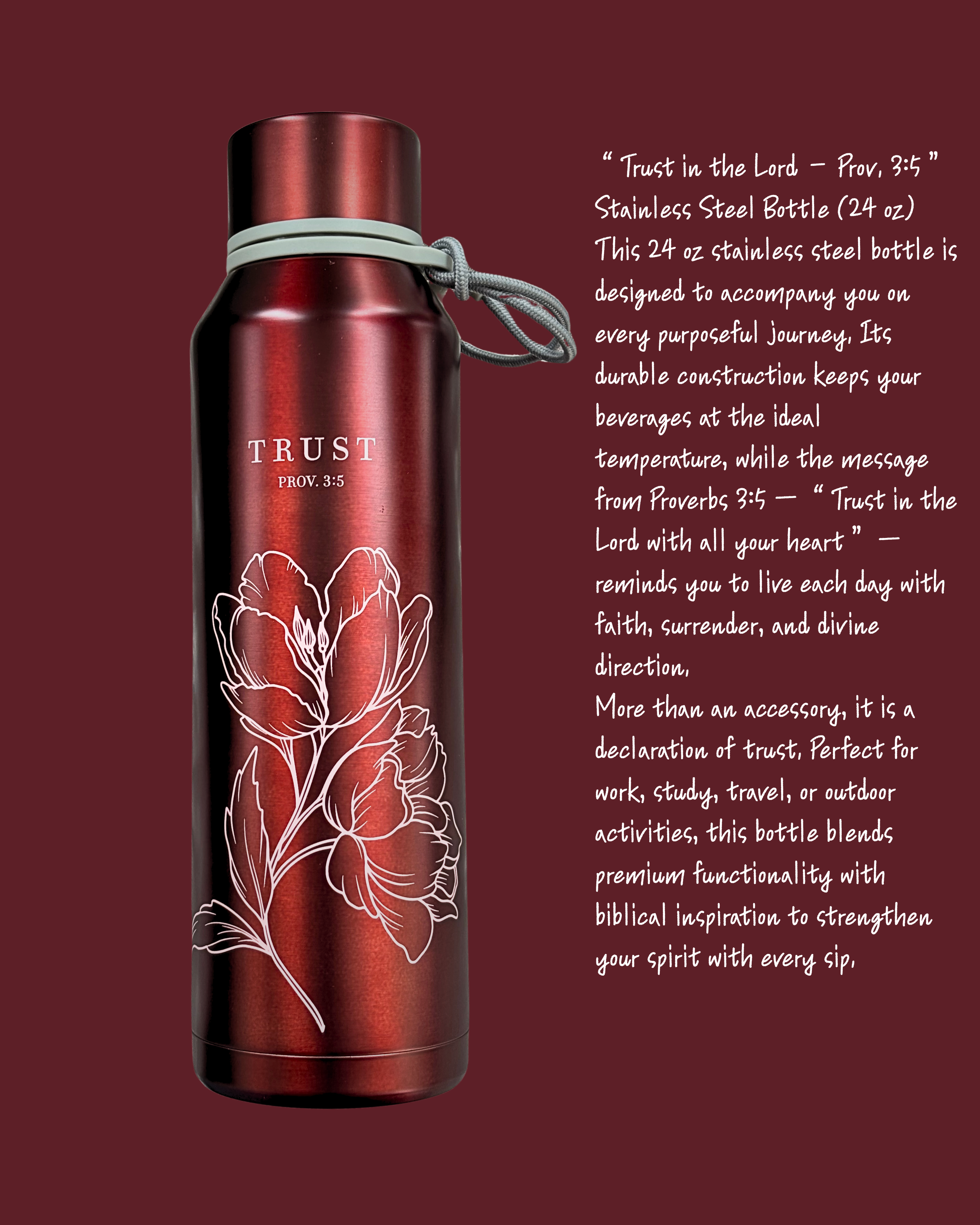 Trust in the Lord Stainless Steel Water Bottle – Pomegranate Pink – 24 oz