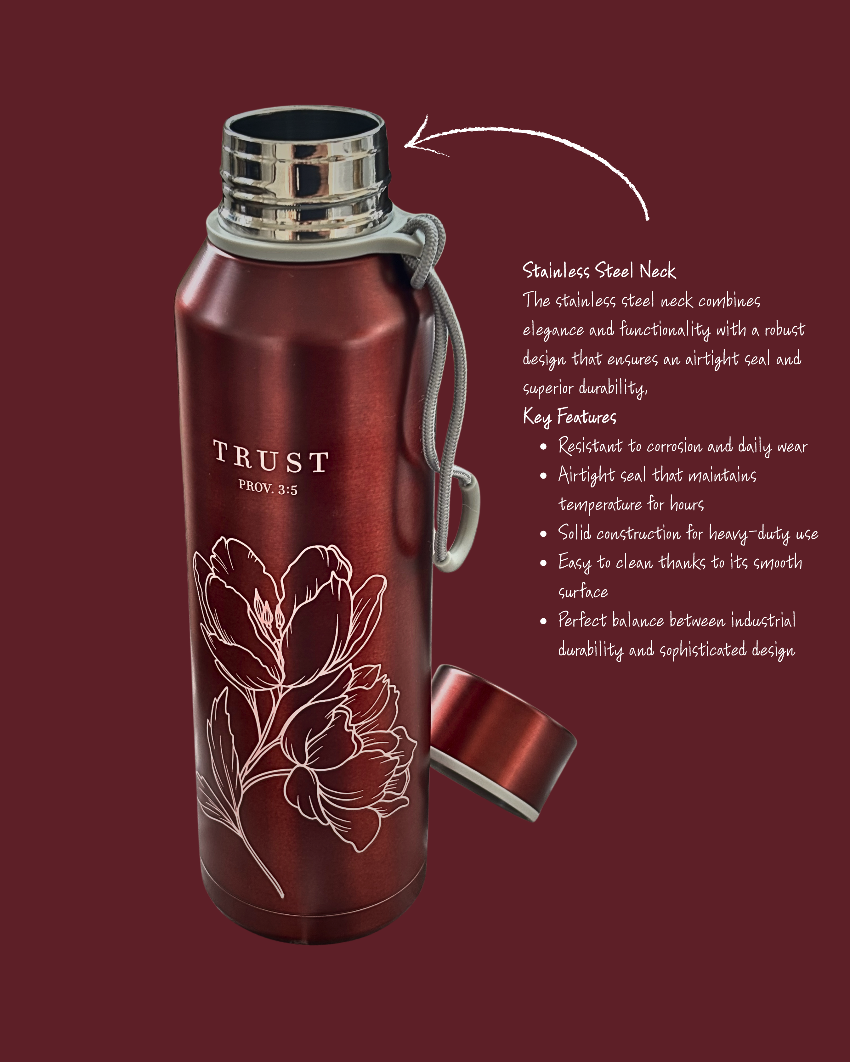 Trust in the Lord Stainless Steel Water Bottle – Pomegranate Pink – 24 oz