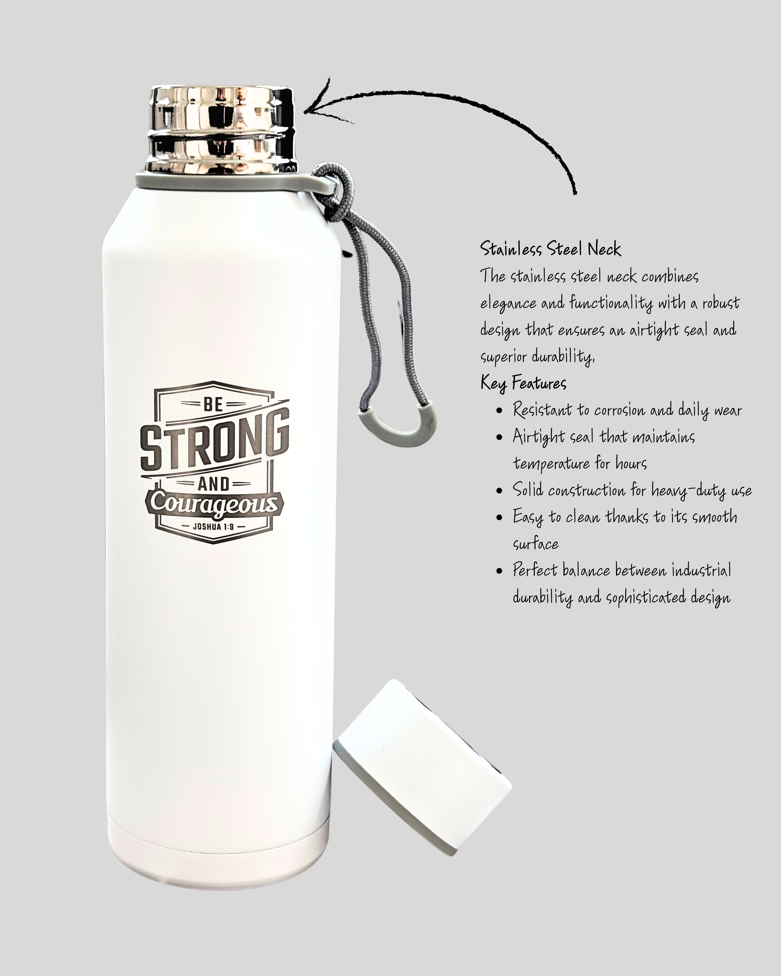 Joshua 1:9  Stainless Steel Water Bottle – White Mate  – 24 oz