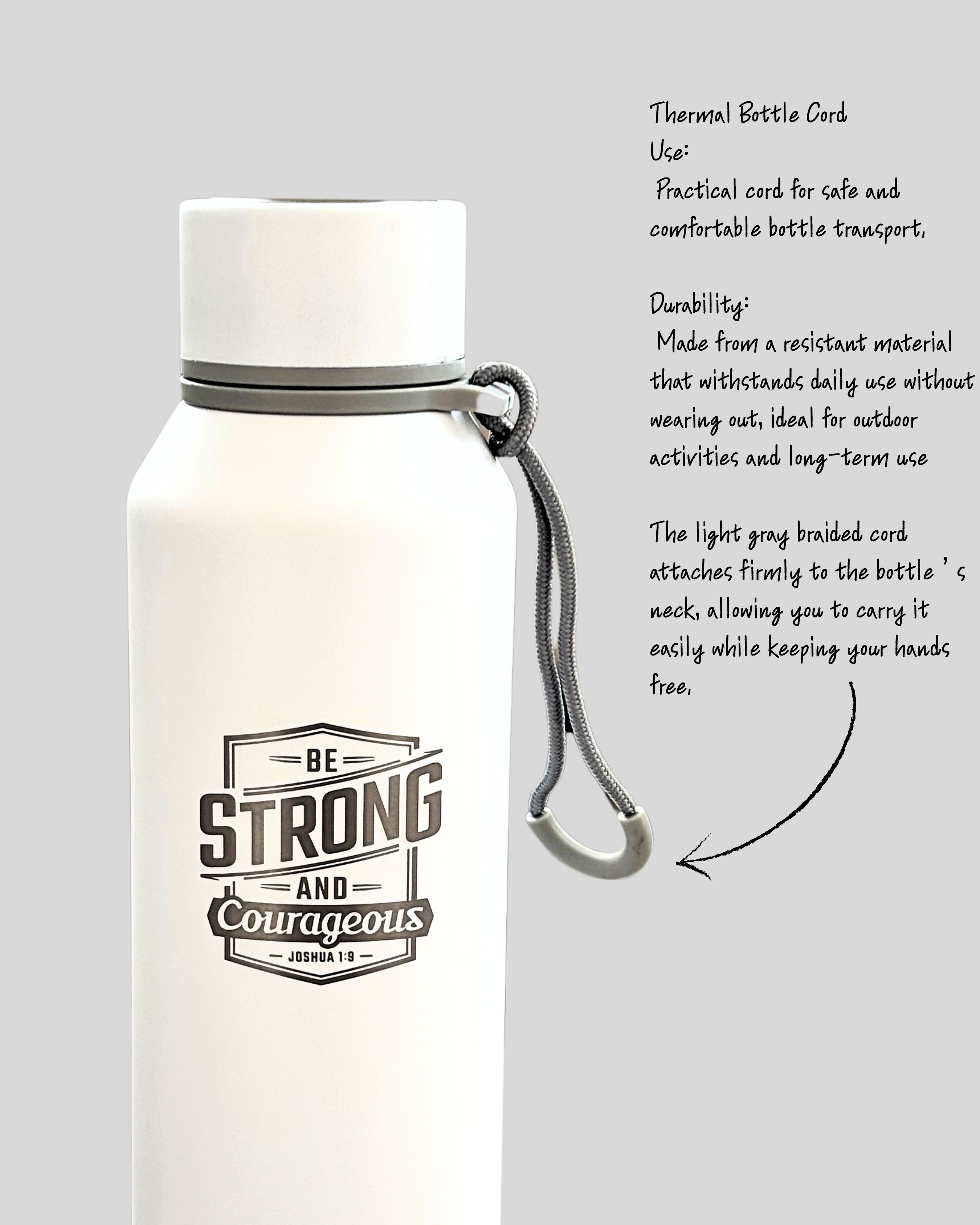 Joshua 1:9  Stainless Steel Water Bottle – White Mate  – 24 oz