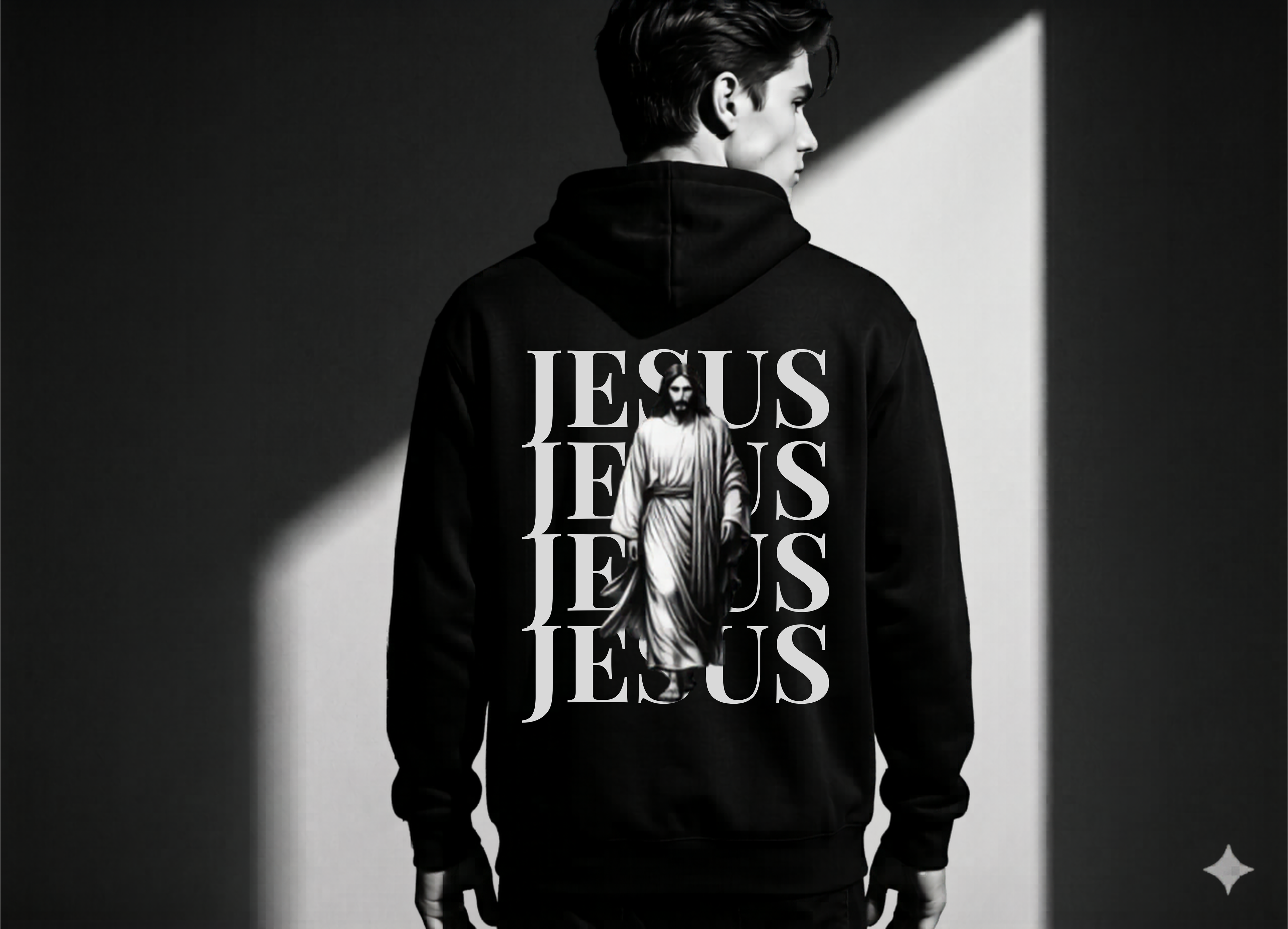 Jesus Silhouette minimalist premium heavyweight black christian hoodie back print typographic graphics by ECP Collection
